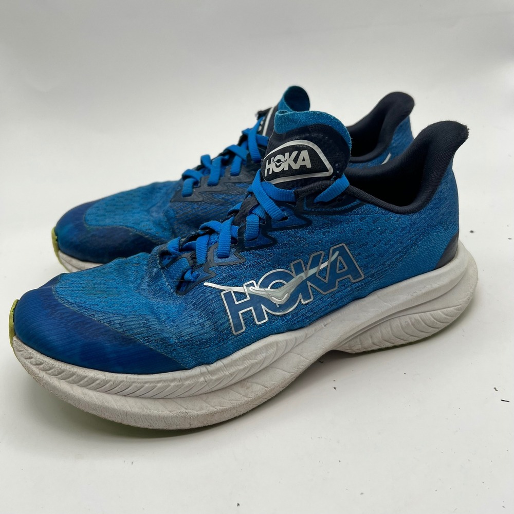 Hoka Mach 6 Kids Blue Lime Green Running Shoes 1147553-EBLG Youth 4.5 md racing